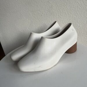 Melissa Mid Bootie 6 EU 37 White Rubber Heels Ankle Boots Pull on Waterproof
